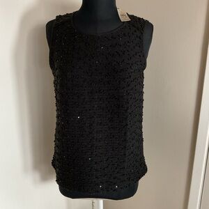 21. NWT Ann Taylor Black Sequin Sleeveless Black Top with Zipper in Back Size S